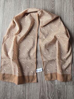 Vintage Specialty House Fashions Camel Brown N Monogram Stripe Scarf Japan